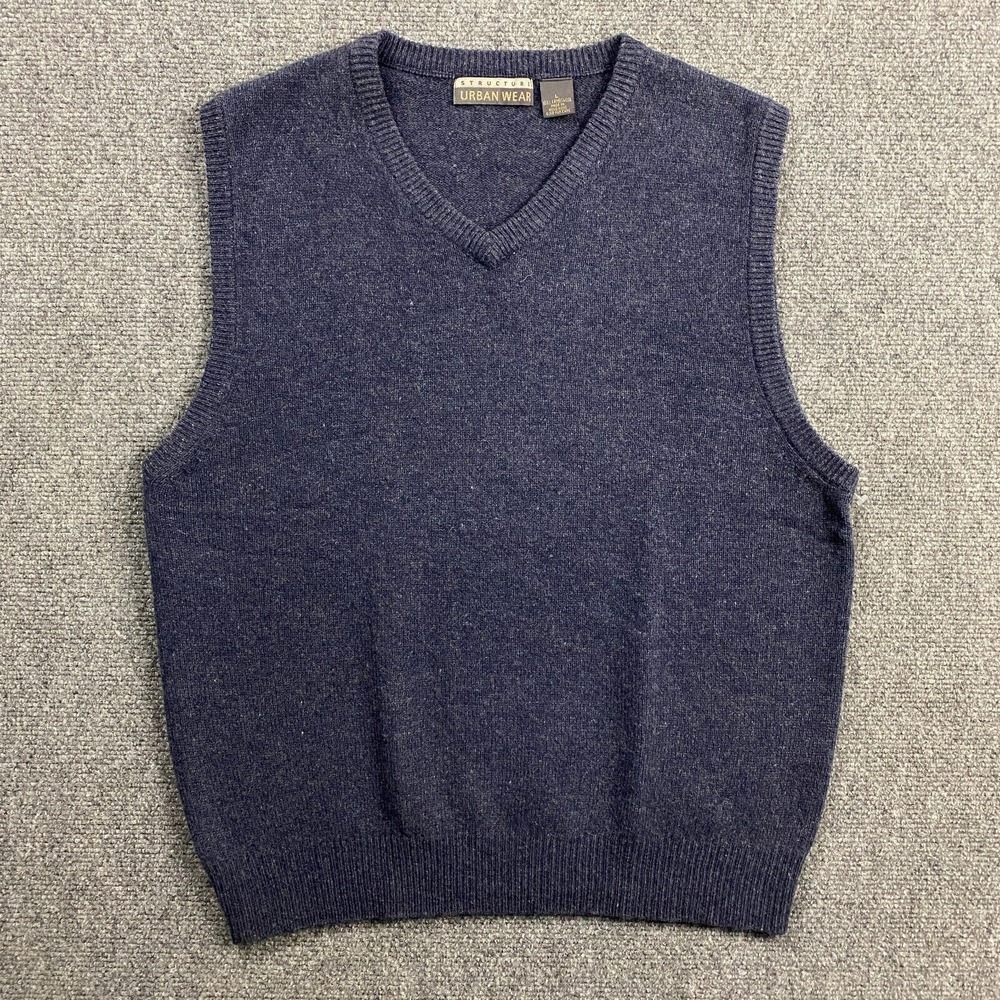 Structure Urban Wear Sweater Vest Men's Large Blue V-Neck 100%‎ Lambswool L